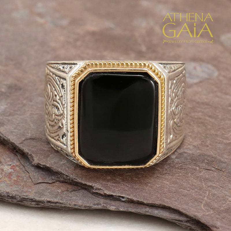 Men’s Classic Gold Ring - 18k Gold & Sterling Silver Ring - Club Ring