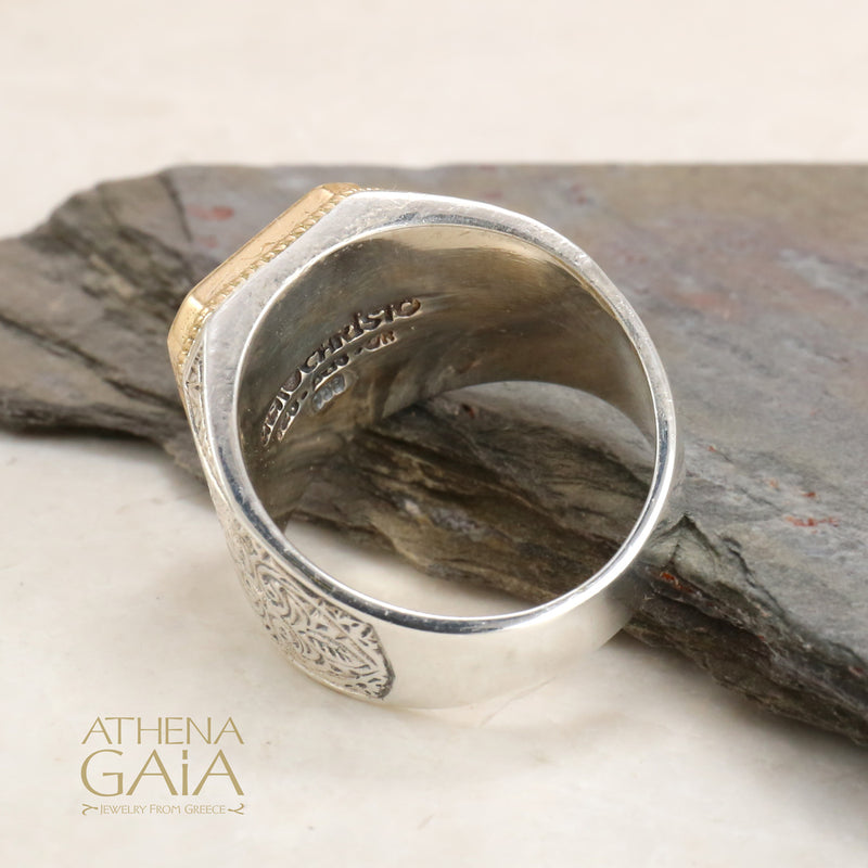 Men’s Classic Gold Ring - 18k Gold & Sterling Silver Ring - Club Ring