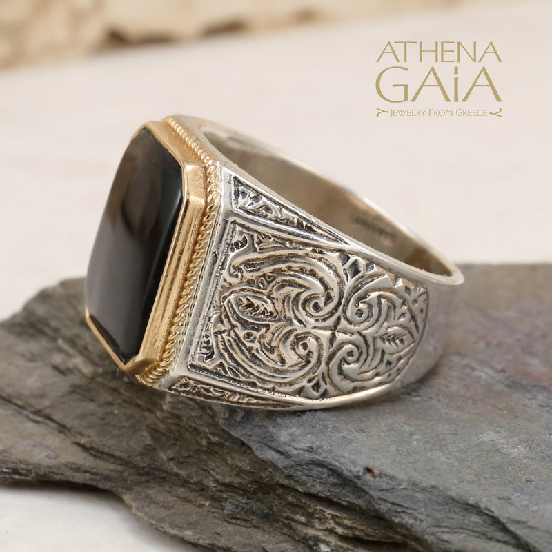 Men’s Classic Gold Ring - 18k Gold & Sterling Silver Ring - Club Ring