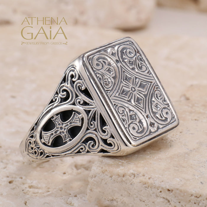 Maltese Cross Shank Ring - Sterling Silver Ring - Club Ring