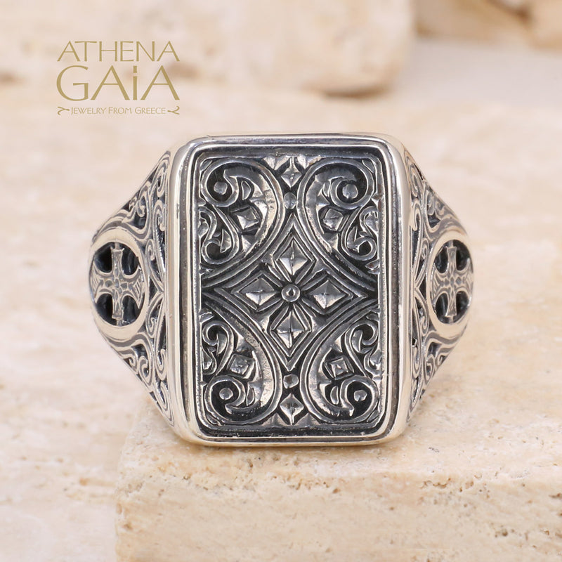 Maltese Cross Shank Ring - Sterling Silver Ring - Club Ring