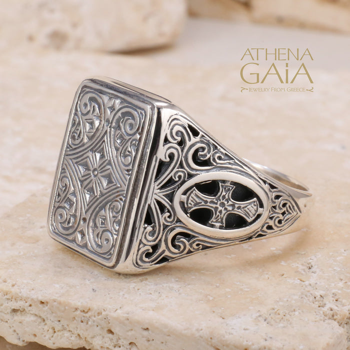 Maltese Cross Shank Ring - Sterling Silver Ring - Club Ring