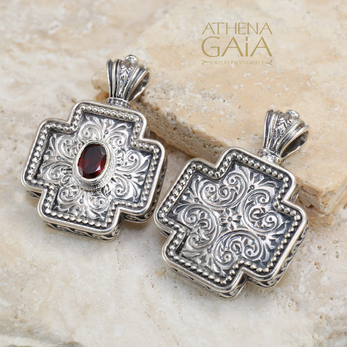 Etched Greek Cross - Sterling Silver - Greek Cross