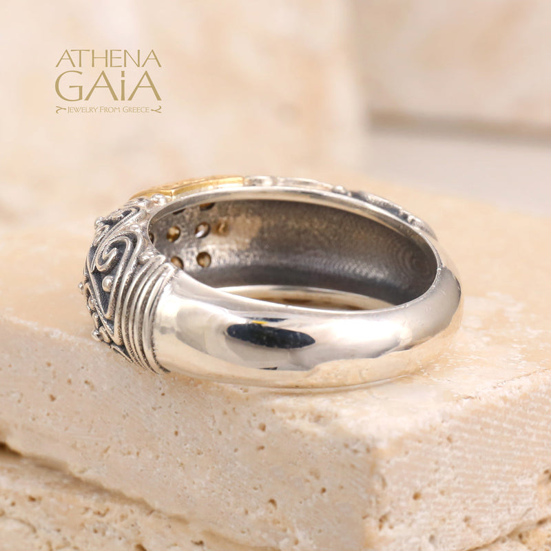 Meadow Breeze Stone Field Band Ring - 18k Gold & Sterling Silver Ring - Stackable Ring