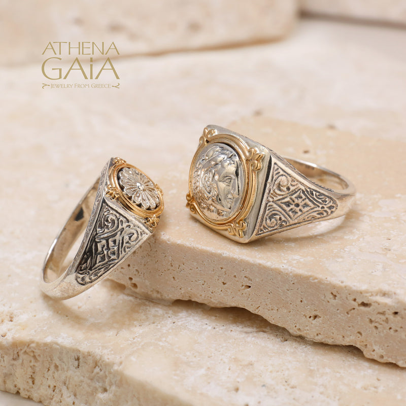 Alexander Imperial Ring - 18k Gold & Sterling Silver - Signet Ring