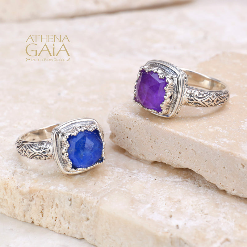 Pop Rocks Iris Square Silver Ring (Small) - Sterling Silver Ring - Cocktail Ring