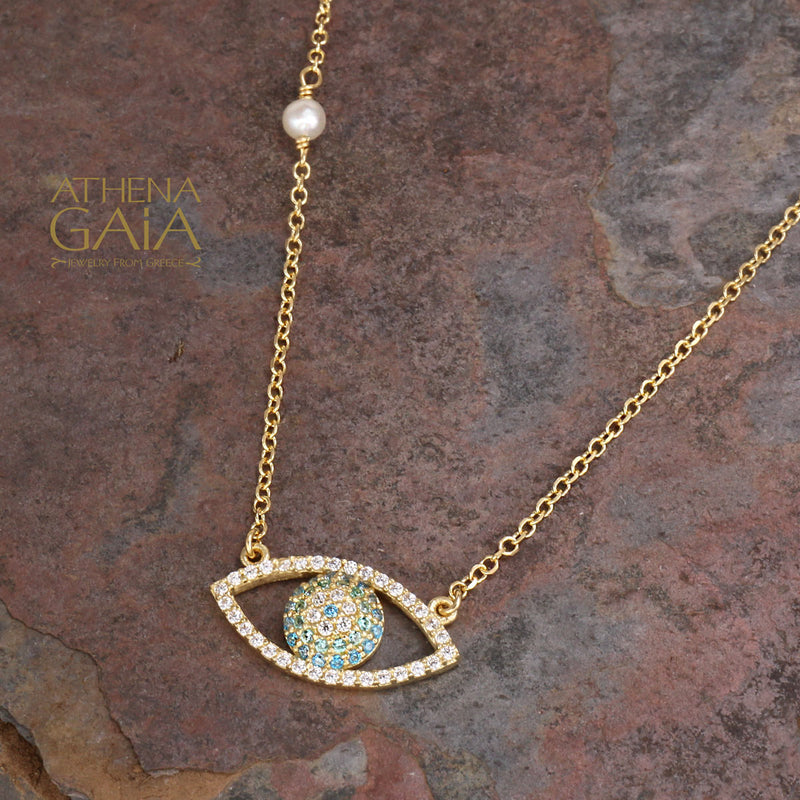 Mati Open Evil Eye Necklace (Large) -  14k Gold Necklace