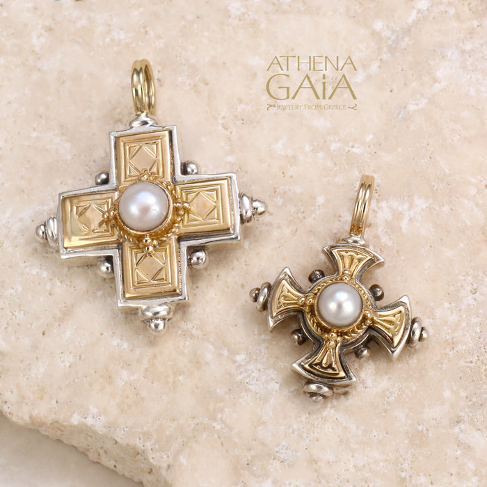 The Stone Maltese Cross (Small) - 18k Gold & Sterling Silver - Cross Necklace
