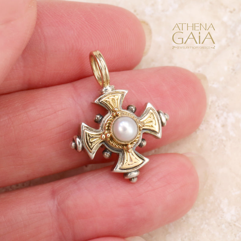 The Stone Maltese Cross (Small) - 18k Gold & Sterling Silver - Cross Necklace