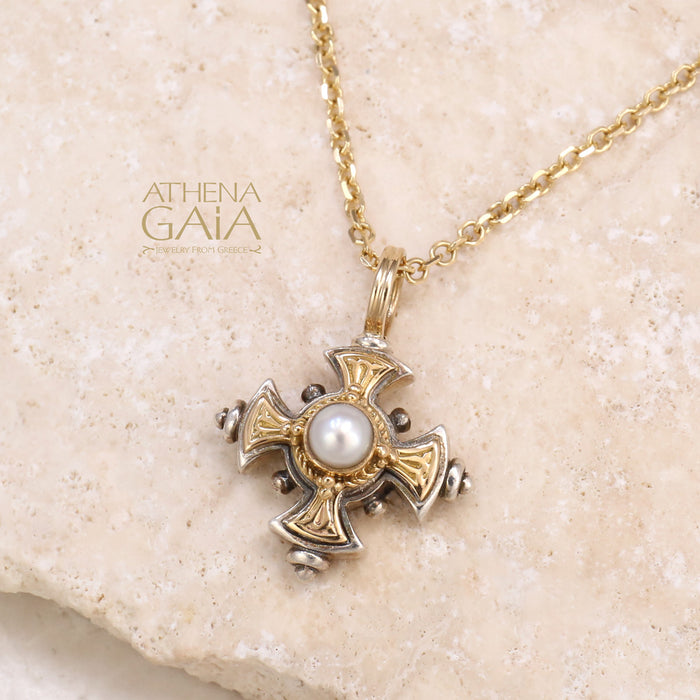 The Stone Maltese Cross (Small) - 18k Gold & Sterling Silver - Cross Necklace