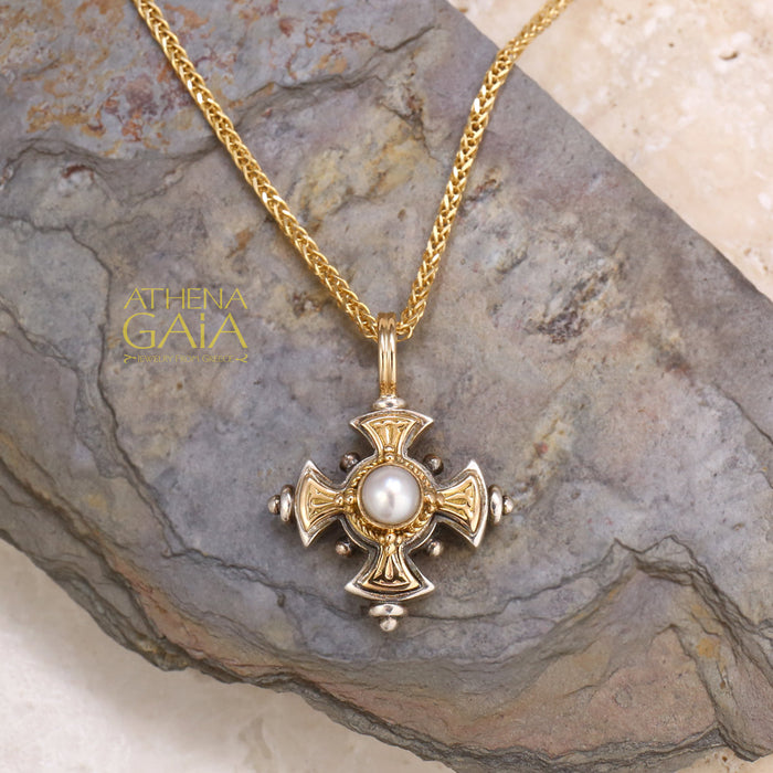 The Stone Maltese Cross (Small) - 18k Gold & Sterling Silver - Cross Necklace