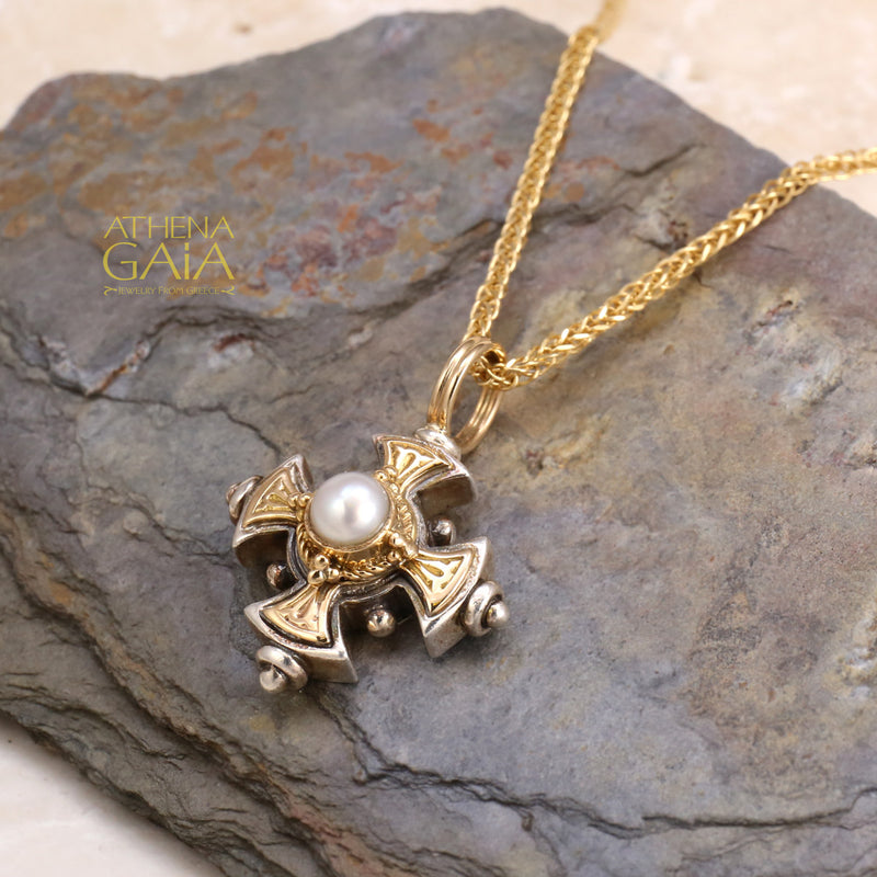 The Stone Maltese Cross (Small) - 18k Gold & Sterling Silver - Cross Necklace