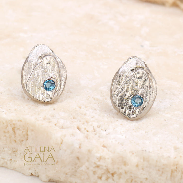 Topaz Pebble Drop Post Earrings - Sterling Silver Earrings (In-Stock)