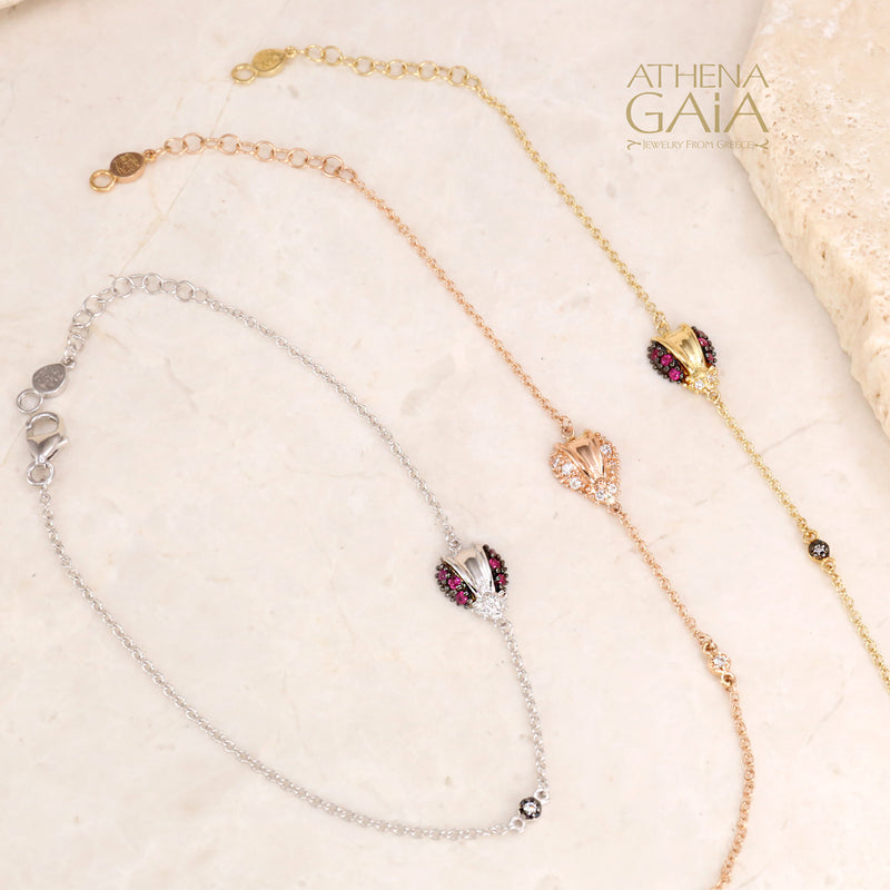 Golden Ladybug Gemstone Bracelet - 18k Gold Bracelet