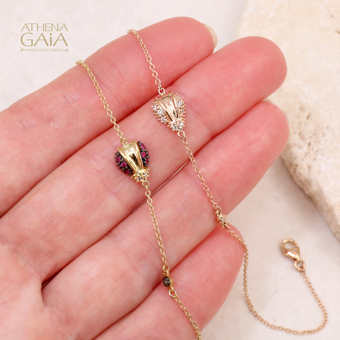 Golden Ladybug Gemstone Bracelet - 14k Gold Bracelet
