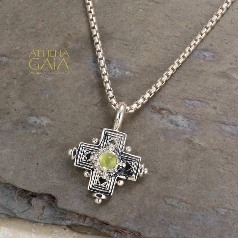 Rustic Silver Stone Cross (Small) - Sterling Silver - Greek Cross Necklace