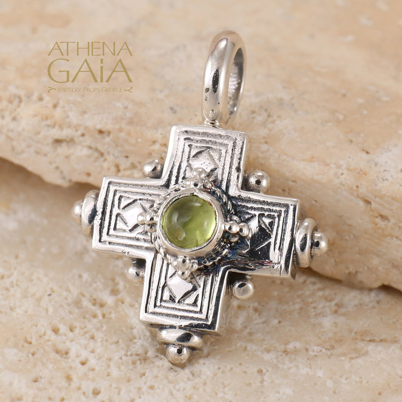 Rustic Silver Stone Cross (Small) - Sterling Silver - Greek Cross Necklace