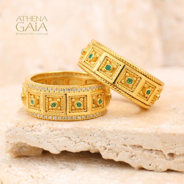 Byzantine Embroidery Rope Border Block Ring - 18k Gold Ring - Stackable Ring (In-Stock)