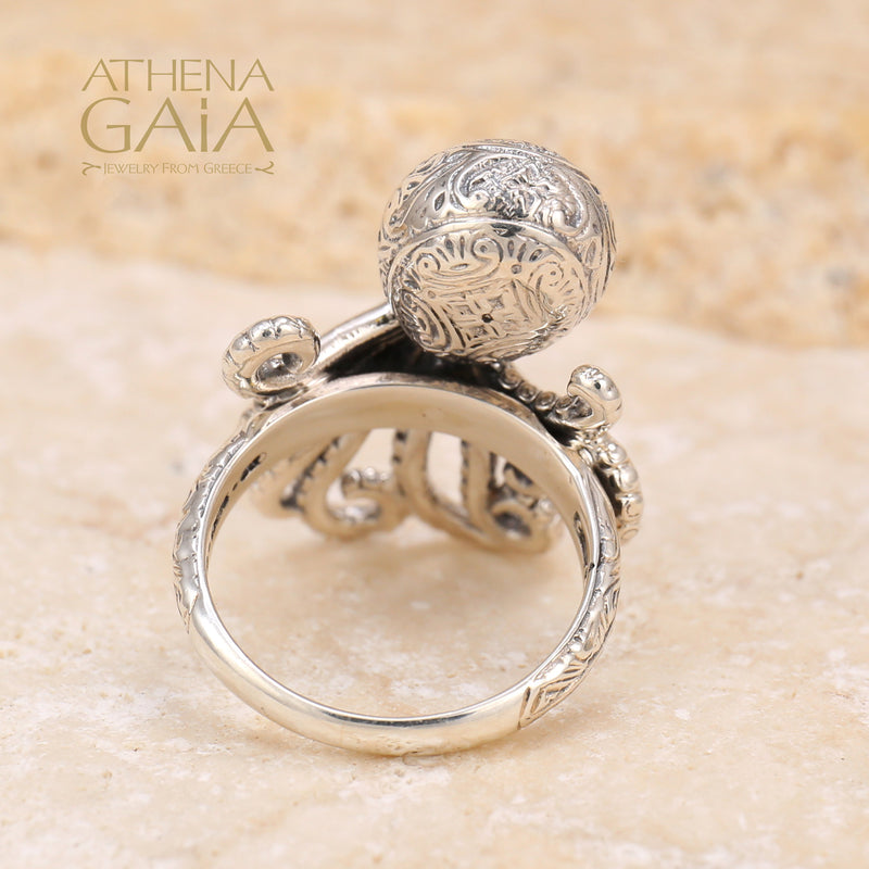 Thalassa Octopus Gemstone Ring - 18k Gold & Sterling Silver - Cocktail Ring