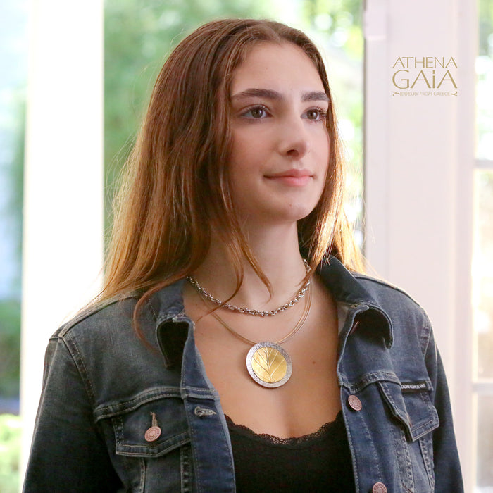 Empathic Circular Leaf Necklace (Large) - Gold Plated Sterling Silver Necklace