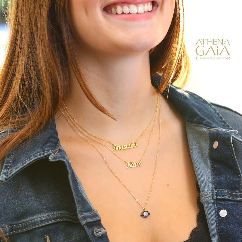 Full Pave Mati Cat Eye Necklace - 14k Gold - Evil Eye Necklace