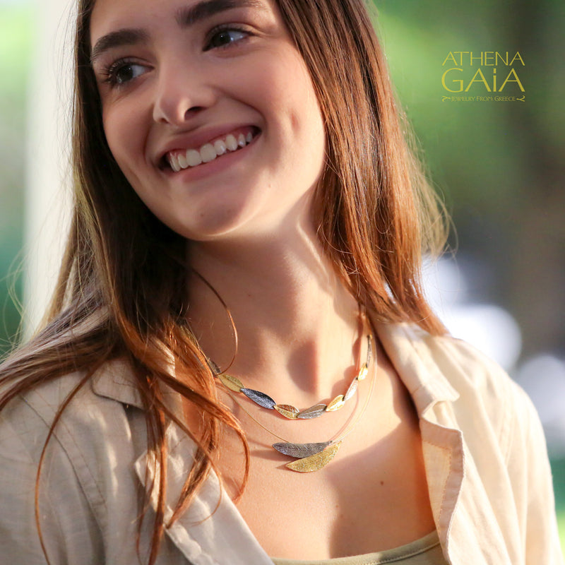 Dual Curve Long Leaf Necklace - Gold Plated Sterling Silver