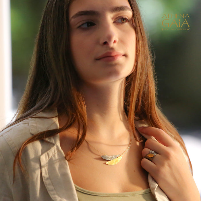 Dual Curve Long Leaf Necklace - Gold Plated Sterling Silver