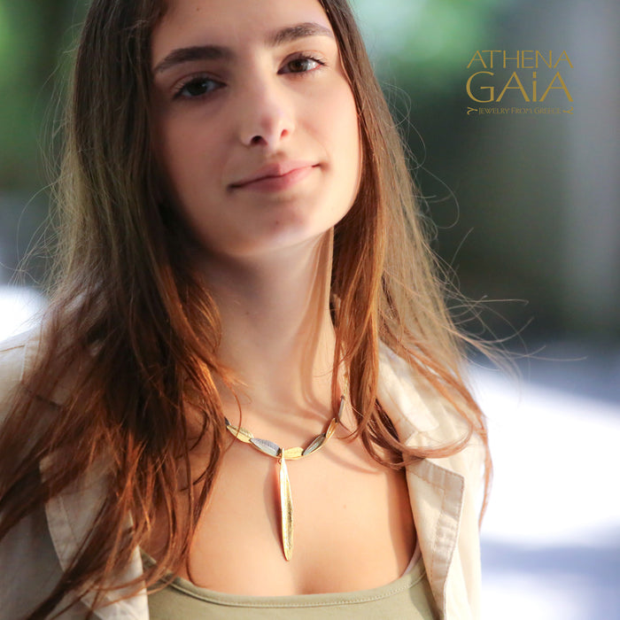 Leaf Train Necklace - Gold Plated Sterling Silver Necklace