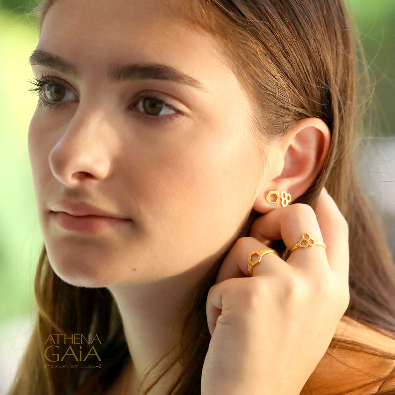 Triple Honeycomb Ring - 14k Gold Ring
