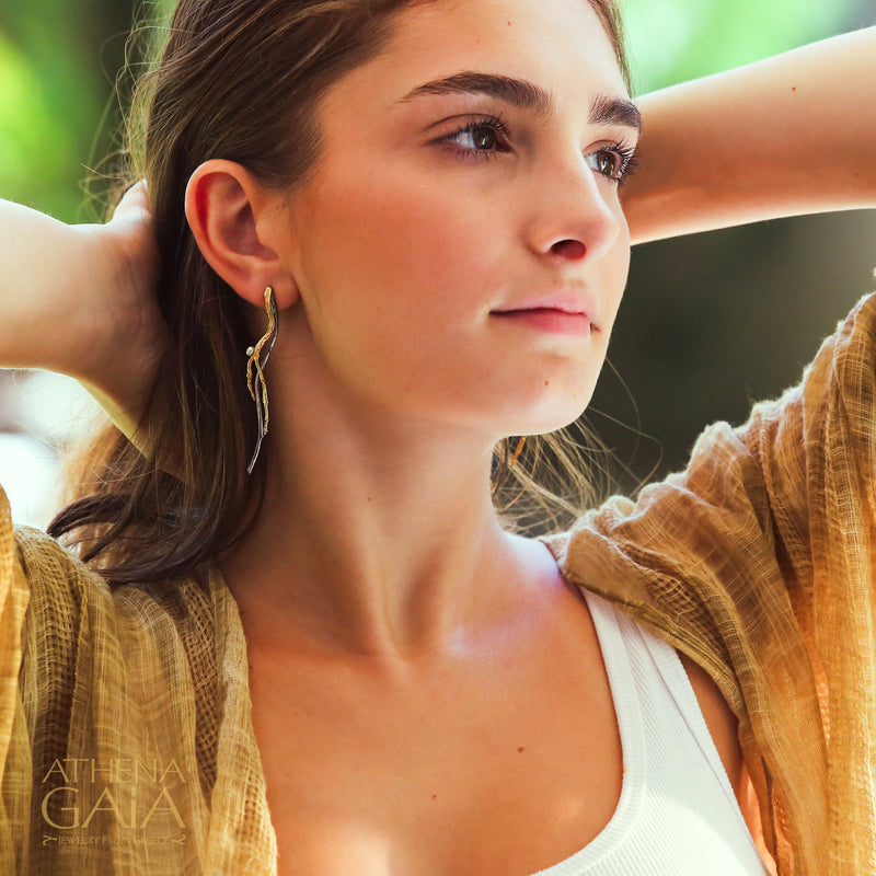 Long Branch Earrings - Gold Plated Sterling Silver Earrings