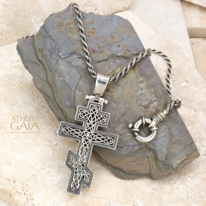 Russian Orthodox Cross (Medium) - Sterling Silver - Cross Necklace