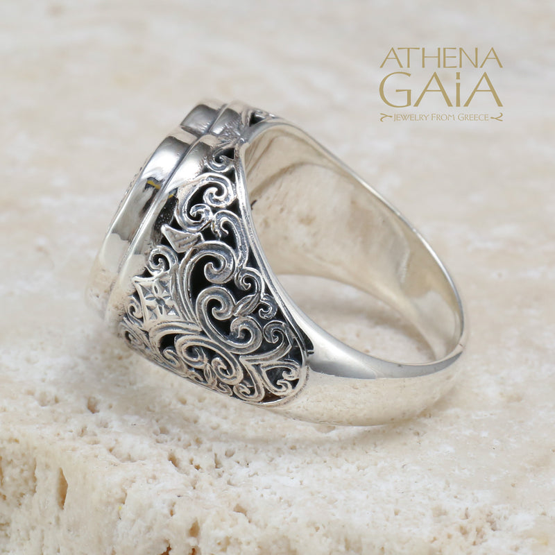 Mediterranean Heart Tapered Ring - Sterling Silver Ring - Signet Ring