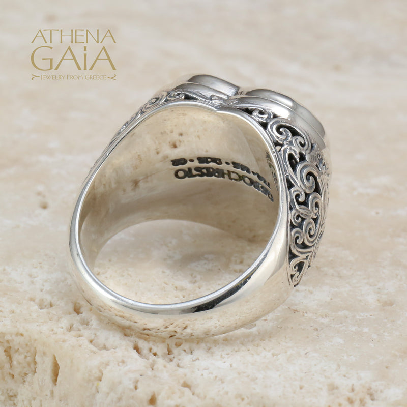 Mediterranean Heart Tapered Ring - Sterling Silver Ring - Signet Ring
