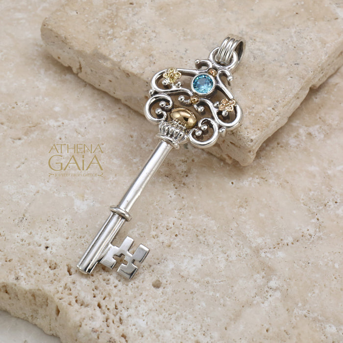 Byzantine Key Pendant - 18k Gold & Sterling Silver Pendant