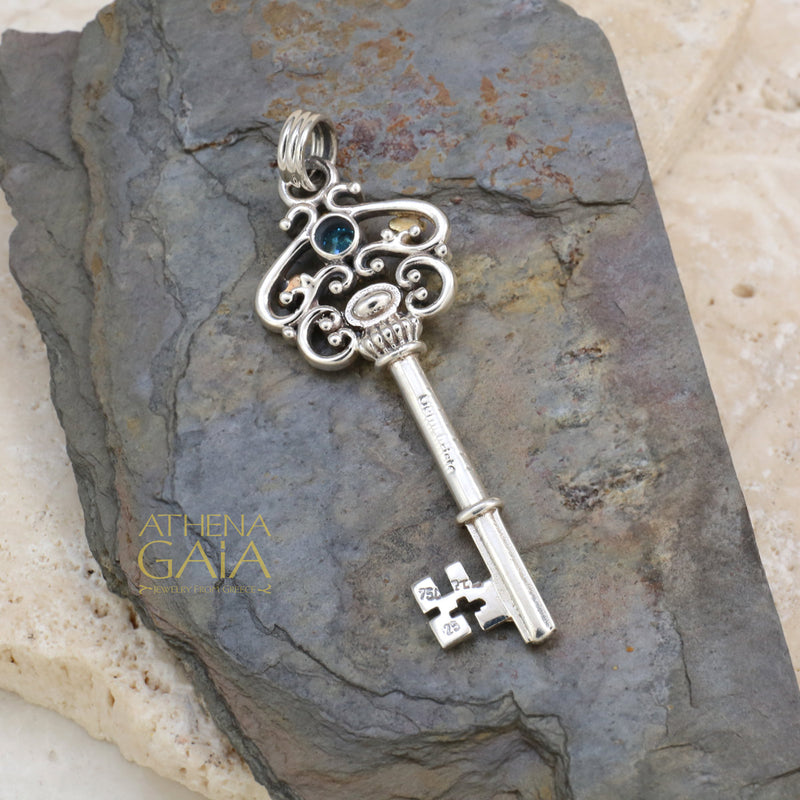 Byzantine Key Pendant - 18k Gold & Sterling Silver Pendant