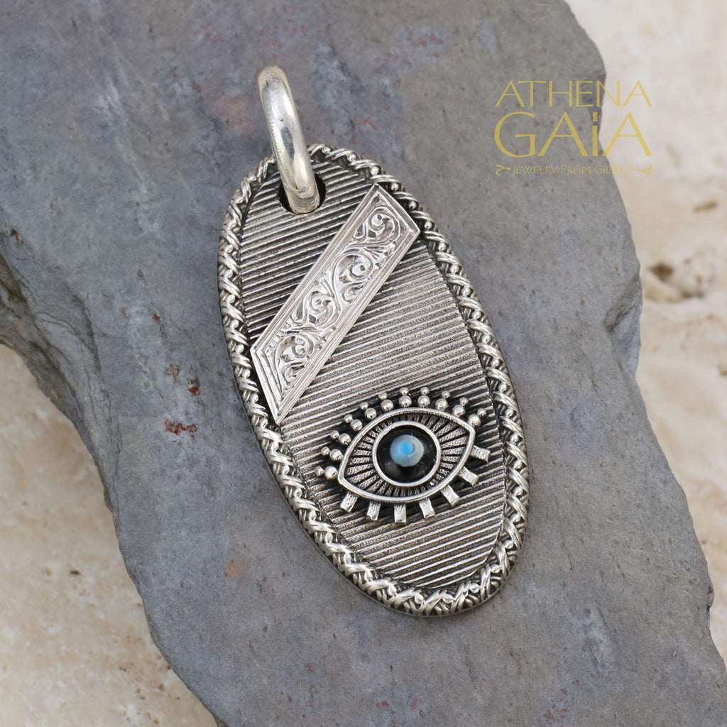 Tablet Evil Eye Pendant - Sterling Silver - Talisman