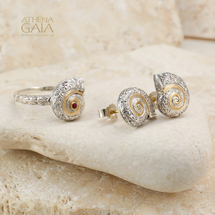 Thalassa Sea Snail Post Earrings - 18k Gold & Sterling Silver Earrings