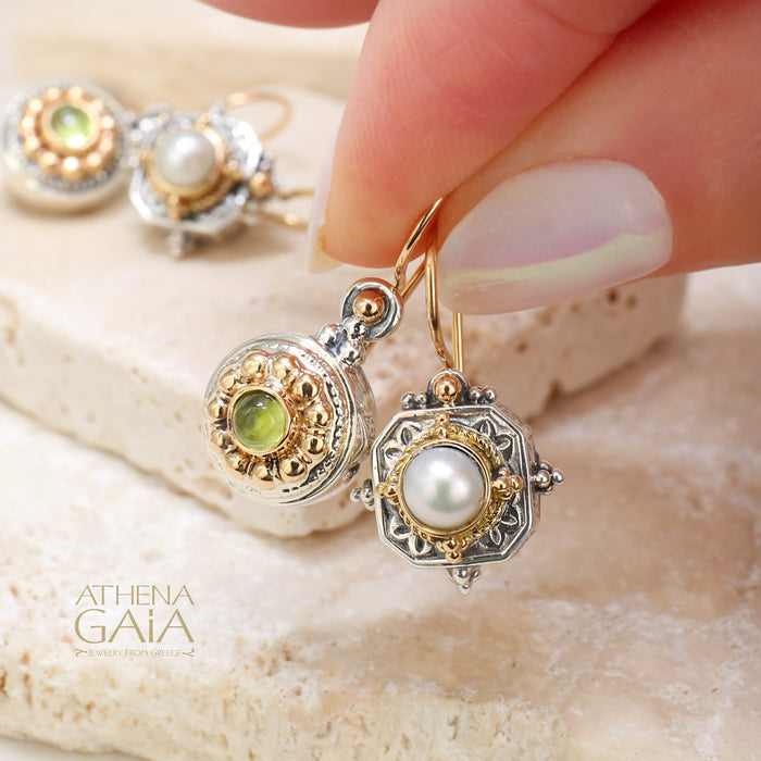 Circle Color Fountain Earrings (Small) - 18k Gold & Sterling Silver Earrings - French Wire Earrings