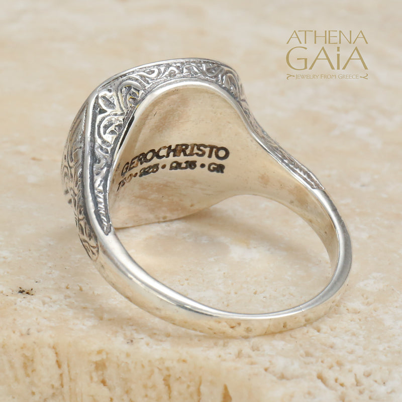 Kosmos Square Ring - 18k Gold & Sterling Silver Ring - Signet Ring