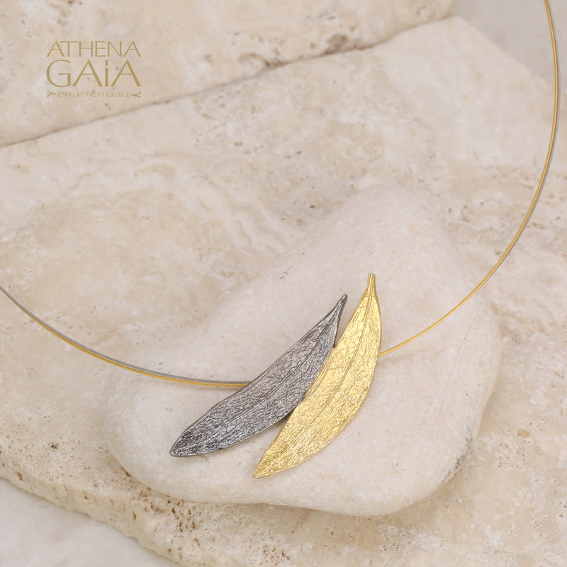 Dual Curve Long Leaf Necklace - Gold Plated Sterling Silver