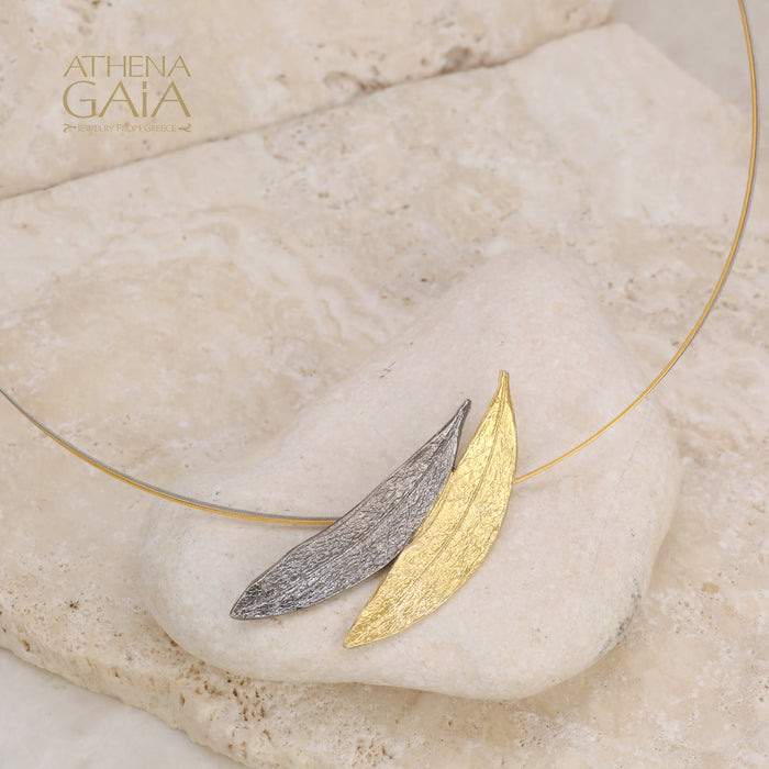 Dual Curve Long Leaf Necklace - Gold Plated Sterling Silver