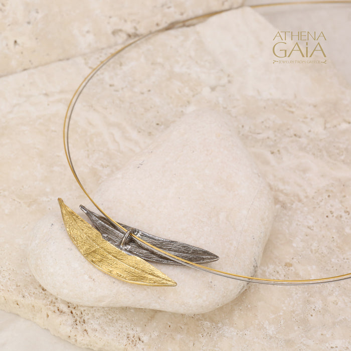 Dual Curve Long Leaf Necklace - Gold Plated Sterling Silver