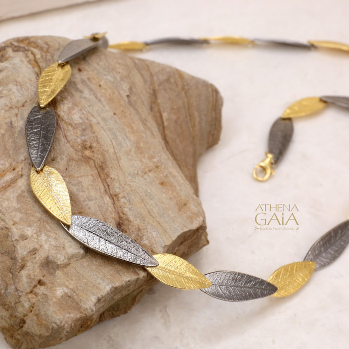 Leaf Train Necklace - Gold Plated Sterling Silver Necklace