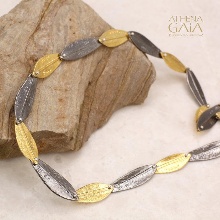 Leaf Train Necklace - Gold Plated Sterling Silver Necklace