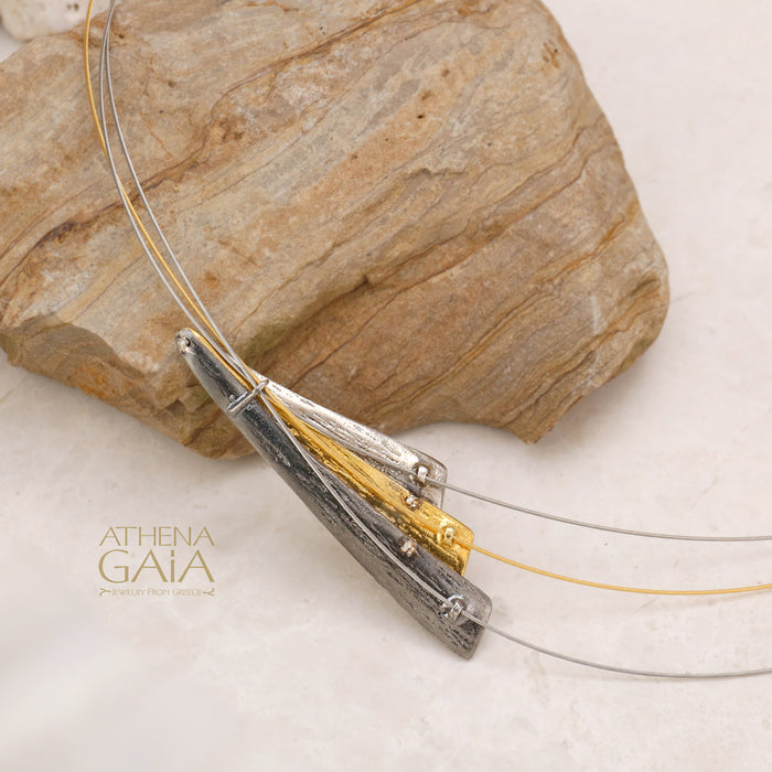 Triple Layer Side Necklace - Gold Plated Sterling Silver