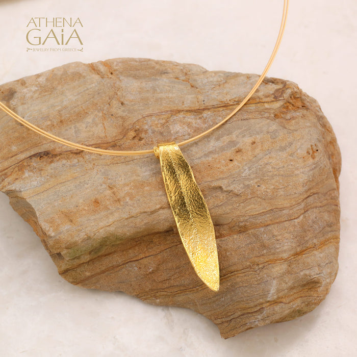 Short Leaf Curve Necklace - Gold Plated Sterling Silver Necklace