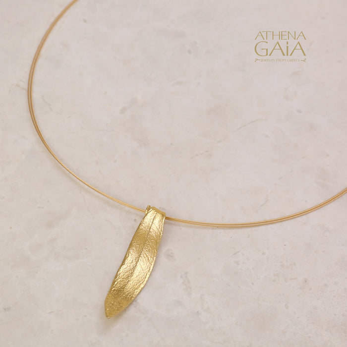 Short Leaf Curve Necklace - Gold Plated Sterling Silver Necklace