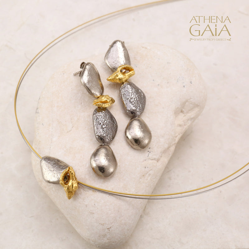 Conch Shell and Pebble Necklace - Gold Plated & Sterling Silver Necklace