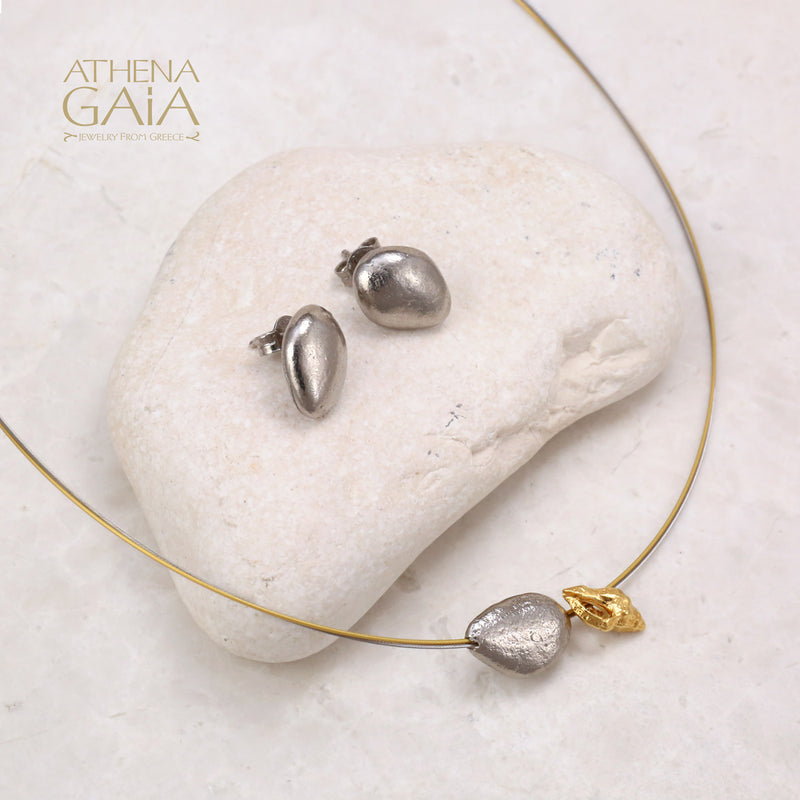 Conch Shell and Pebble Necklace - Gold Plated & Sterling Silver Necklace
