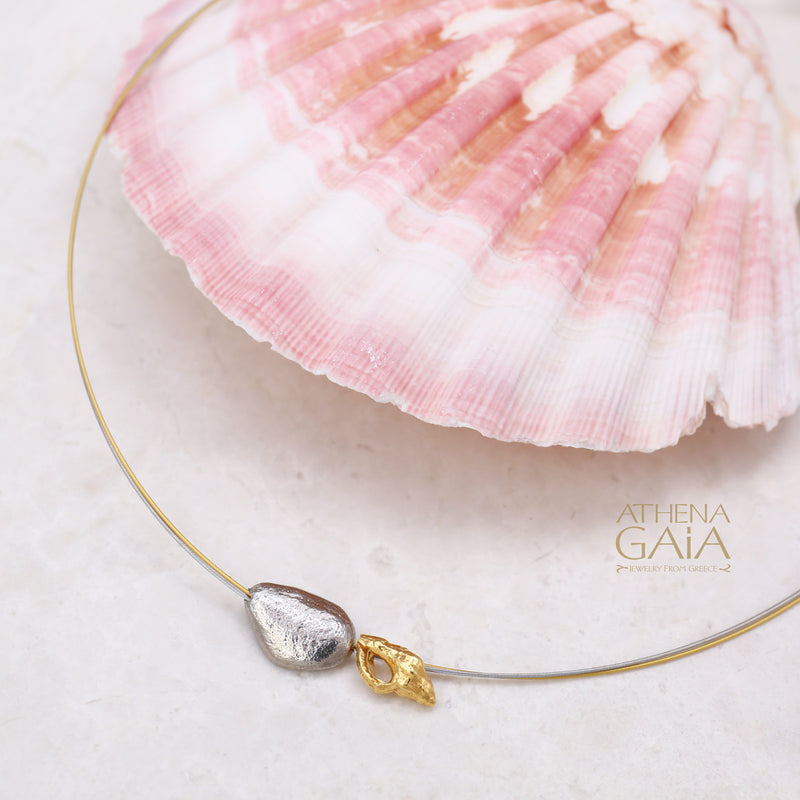 Conch Shell and Pebble Necklace - Gold Plated & Sterling Silver Necklace